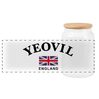 Yeovil, England - Panorama Keksdose mit Holzdeckel - Weiß - Vorne