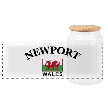 Newport, Wales - Panoramic Cookie Jar with Wooden Lid - white - Front