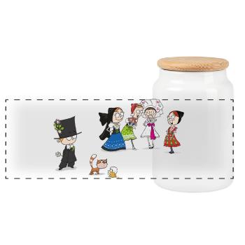 COMIC KWAS - Panorama Keksdose mit Holzdeckel - Weiß - Vorne