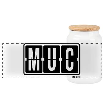 München MUC, City T-Shirt Munich Souvenir - Panorama Keksdose mit Holzdeckel - Weiß - Vorne