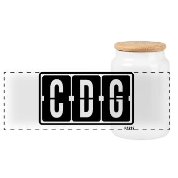 Paris CDG, City Souvenir T-Shirt. Socke, Tasse - Panorama Keksdose mit Holzdeckel - Weiß - Vorne