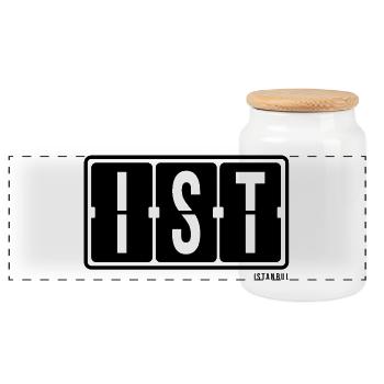 Istanbul IST, City Souvenir T-shirt, Socken, Tasse - Panorama Keksdose mit Holzdeckel - Weiß - Vorne