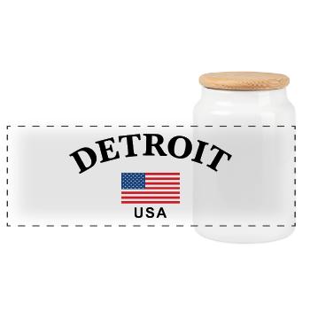 Detroit, États-Unis - Boîte à biscuits avec couvercle en bois - blanc - Devant