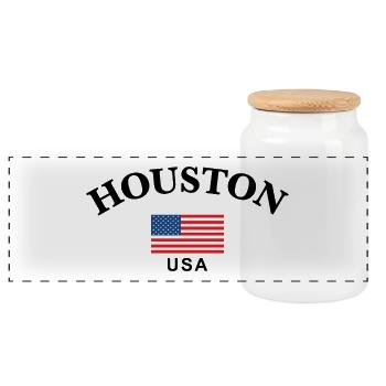 Houston, USA - Panorama Keksdose mit Holzdeckel - Weiß - Vorne