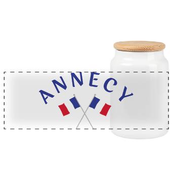 Annecy kreuzte französische Flaggen - Panorama Keksdose mit Holzdeckel - Weiß - Vorne