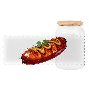 Bratwurst - Panoramic Cookie Jar with Wooden Lid - white - Front