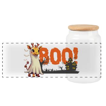 Boo Giraffe Geist Halloween Süß - Panorama Keksdose mit Holzdeckel - Weiß - Vorne