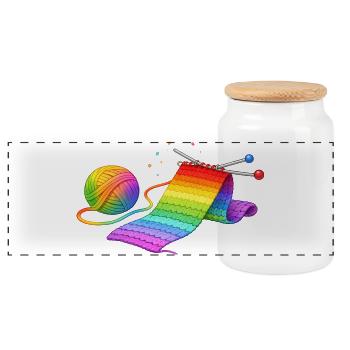 Regenbogen Schal stricken Illustration   - Panorama Keksdose mit Holzdeckel - Weiß - Vorne
