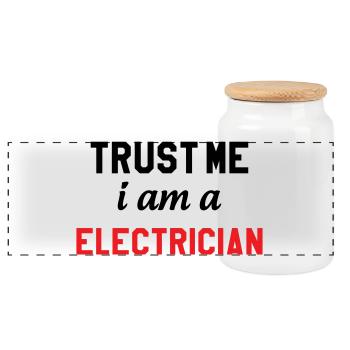 Trust me I'm an electrician: security - Panoramic Cookie Jar with Wooden Lid - white - Front