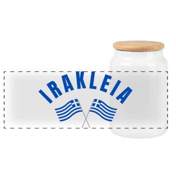 Irakleia Griechische Flaggen-Kreuzungsemblem - Panorama Keksdose mit Holzdeckel - Weiß - Vorne