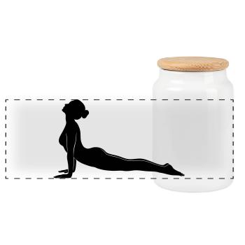 Cobra Yoga Pose Silhouette - Panoramic Cookie Jar with Wooden Lid - white - Front