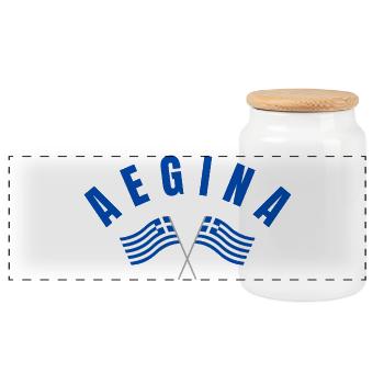 Aegina Crossed  Greek Flags  - Panoramic Cookie Jar with Wooden Lid - white - Front