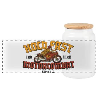 Hold Fast - Panoramic Cookie Jar with Wooden Lid - white - Front