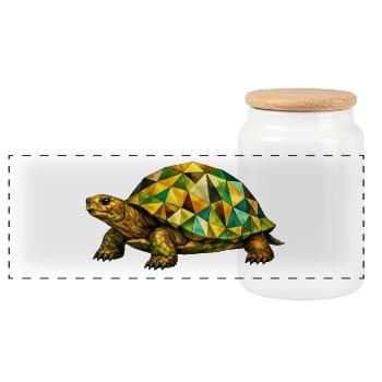 Geometrische Schildkröte - Panorama Keksdose mit Holzdeckel - Weiß - Vorne