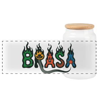 T-shirt Brasa avec flammes – Musique brésilienne - Boîte à biscuits avec couvercle en bois - blanc - Devant