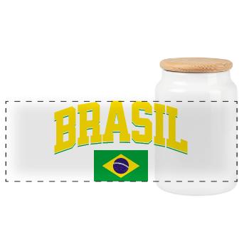 Brazil Football Lover Retro Sports Design - Panoramic Cookie Jar with Wooden Lid - white - Front