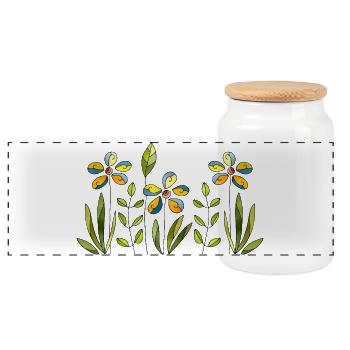 Flowers - Panoramic Cookie Jar with Wooden Lid - white - Front