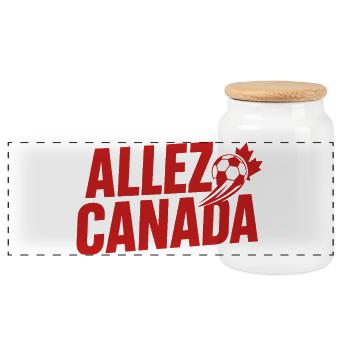 Allez Canada Foot Rouge | Supporter Feuille Érable - Boîte à biscuits avec couvercle en bois - blanc - Devant