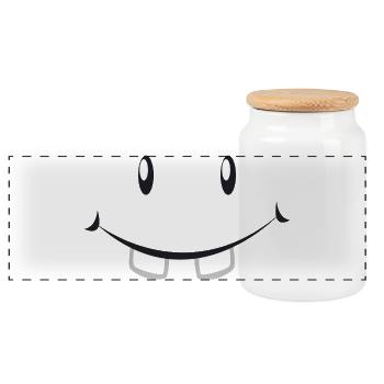 Black and white smile with teeth - Panoramic Cookie Jar with Wooden Lid - white - Front