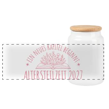 Altersteilzeit 2027 Frührente Neues Kapitel - Panorama Keksdose mit Holzdeckel - Weiß - Vorne