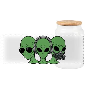 Cool Alien Crew – UFO Sci-Fi Retro Alien T-Shirt - Panoramic Cookie Jar with Wooden Lid - white - Front