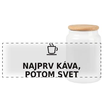 Najprv káva, potom svet - vtipné tričko - Panorama Keksdose mit Holzdeckel - Weiß - Vorne