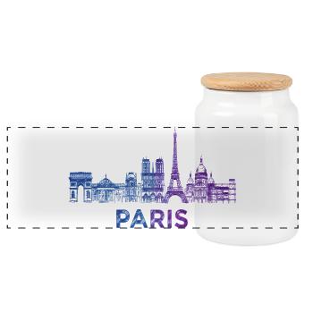 Croquis de la silhouette de Paris - Boîte à biscuits avec couvercle en bois - blanc - Devant