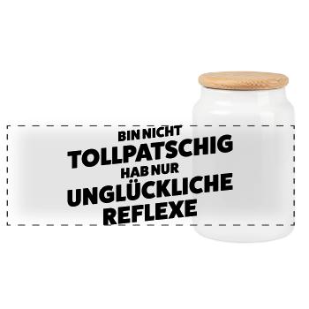 Unglueckliche Reflexe Spruch Shirt - Panorama Keksdose mit Holzdeckel - Weiß - Vorne