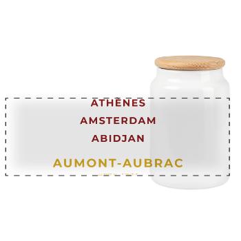 Aumont-Aubrac - Athènes - Amsterdam - Abidjan - Boîte à biscuits avec couvercle en bois - blanc - Devant