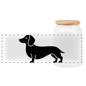 dachshund - Panoramic Cookie Jar with Wooden Lid - white - Front