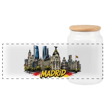 Silhouette graffiti de Madrid - Boîte à biscuits avec couvercle en bois - blanc - Devant