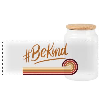 BeKind Retro Regenbogenstreifen - Panorama Keksdose mit Holzdeckel - Weiß - Vorne