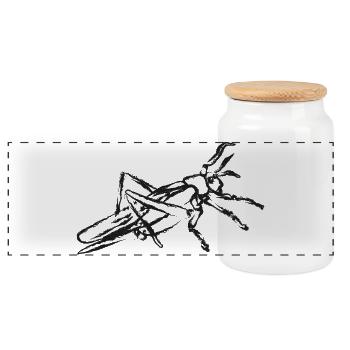 Schwarze Heuschrecke – Intecte Illustration - Panorama Keksdose mit Holzdeckel - Weiß - Vorne