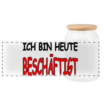 Beschäftigt - Panorama Keksdose mit Holzdeckel - Weiß - Vorne