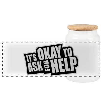 It's Okay To Ask For Help Help Questions Saying Logo - Panoramic Cookie Jar with Wooden Lid - white - Front