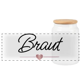 Braut Herz Hochzeit JGA Geschenk - Panorama Keksdose mit Holzdeckel - Weiß - Vorne