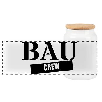 Construction Crew - Construction Worker Craftsman Construction Site Team - Panoramic Cookie Jar with Wooden Lid - white - Front