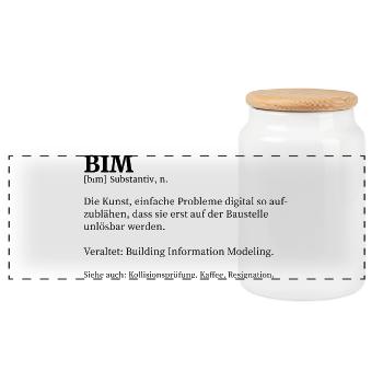 BIM Definition T-Shirt Architekt Bauingenieur - Panorama Keksdose mit Holzdeckel - Weiß - Vorne
