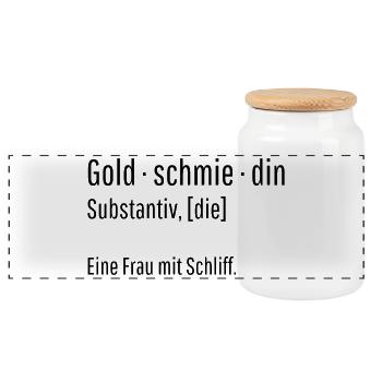 Goldschmiedin Substantiv Definition Geschenk - Panorama Keksdose mit Holzdeckel - Weiß - Vorne