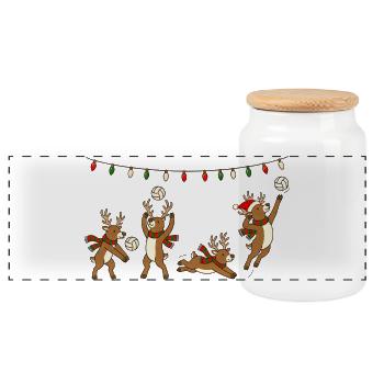 Volleyball Weihnachten Rentiere Wichtelgeschenk - Panorama Keksdose mit Holzdeckel - Weiß - Vorne