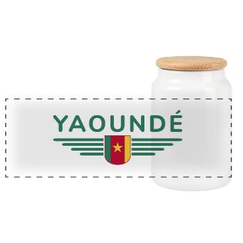 Yaoundé Design – Proud of Cameroon's Capital - Panoramic Cookie Jar with Wooden Lid - white - Front
