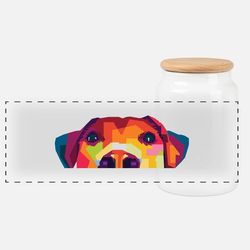 Hunde WPAP Design - Panorama Keksdose mit Holzdeckel - Weiß