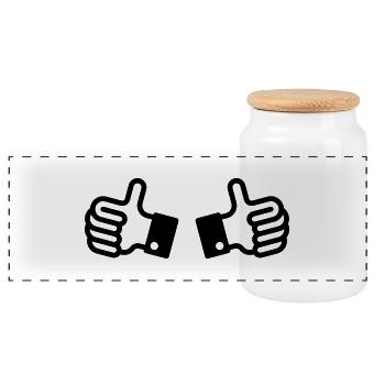 Daumen hoch / Thumbs up (2) - Panorama Keksdose mit Holzdeckel - Weiß - Vorne