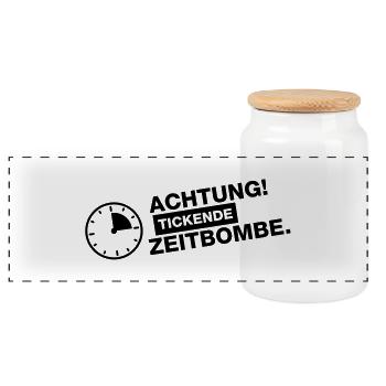 achtung_tickende_zeitbombe - Panoramic Cookie Jar with Wooden Lid - white - Front