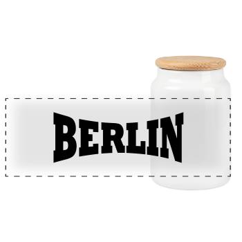Berlin Schriftzug - Panorama Keksdose mit Holzdeckel - Weiß - Vorne
