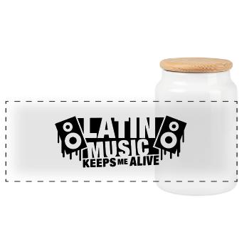 latin music keeps me alive - Panorama Keksdose mit Holzdeckel - Weiß - Vorne