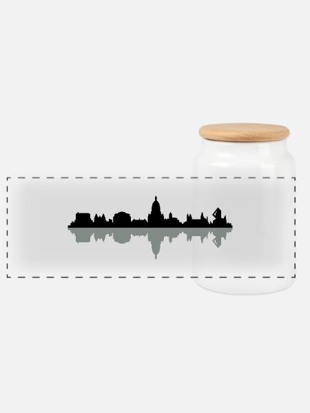 Skyline Mainz - Panorama Keksdose mit Holzdeckel - Weiß