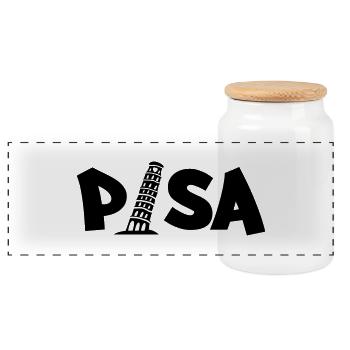 pisa_03 - Panoramic Cookie Jar with Wooden Lid - white - Front