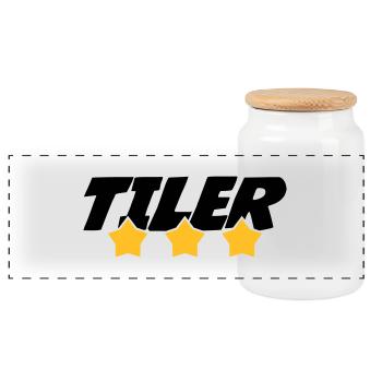 Tiler Tiling Fliesenleger Carreleur Carrelage - Panoramic Cookie Jar with Wooden Lid - white - Front