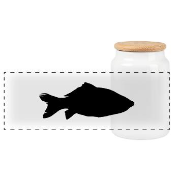 fish carp silhouette - Panorama Keksdose mit Holzdeckel - Weiß - Vorne
